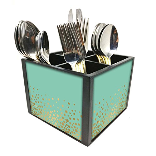 Nutcase Designer Cutlery Stand Holder Silverware Caddy-Spoons Forks Knives Organizer for Dining Table & kitchen -W-5.75"x H -4.25"x L-5.5"-SPOONS NOT INCLUDED - Mint & Gold