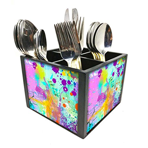 Nutcase Designer Cutlery Stand Holder Silverware Caddy-Spoons Forks Knives Organizer for Dining Table & kitchen -W-5.75"x H -4.25"x L-5.5"-SPOONS NOT INCLUDED - Watercolor