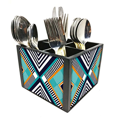 Nutcase Designer Cutlery Stand Holder Silverware Caddy-Spoons Forks Knives Organizer for Dining Table & kitchen W-5.75"x H -4.25"x L-5.5" - Aztec mix