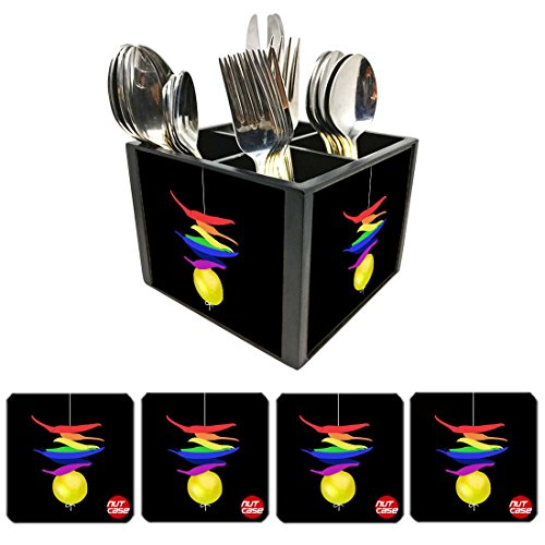 Nutcase Designer Flatware Cutlery Stand Holder Silverware Caddy-Spoons Forks Knives Organizer With Matching Metal Coasters - Limbu Mirchi