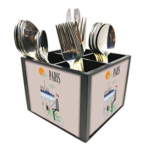 Nutcase Designer Cutlery Stand Holder Silverware Caddy-Spoons Forks Knives Organizer for Dining Table & kitchen -W-5.75"x H -4.25"x L-5.5"-SPOONS NOT INCLUDED - Paris
