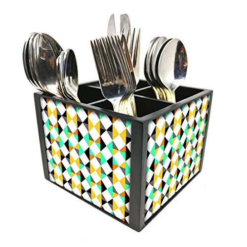 Nutcase Designer Cutlery Stand Holder Silverware Caddy-Spoons Forks Knives Organizer for Dining Table & kitchen W-5.75"x H -4.25"x L-5.5" - Abstract