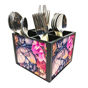 Nutcase Designer Cutlery Stand Holder Silverware Caddy-Spoons Forks Knives Organizer for Dining Table & kitchen W-5.75"x H -4.25"x L-5.5" - Watercolor Flower