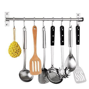 Explore tevizz kitchen utensil rack wall mounted hanger space saver stainless steel rack rail storage organizer kitchen tools for hanging knives spoon pot and pan with removable s hooks