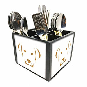 Nutcase Designer Cutlery Stand Holder Silverware Caddy-Spoons Forks Knives Organizer for Dining Table & kitchen -W-5.75"x H -4.25"x L-5.5"-SPOONS NOT INCLUDED - Dog White
