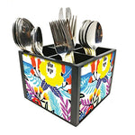 Nutcase Designer Cutlery Stand Holder Silverware Caddy-Spoons Forks Knives Organizer for Dining Table & kitchen W-5.75"x H -4.25"x L-5.5" - Floral