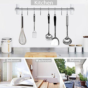 Discover the best lesfit utensil rack kitchen wall mounted stainless steel rack rail for hanging knives pot and pan with 8 removable hooks 20 inches