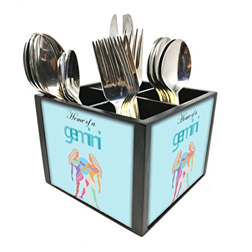 Nutcase Designer Cutlery Stand Holder Silverware Caddy-Spoons Forks Knives Organizer for Dining Table & kitchen W-5.75"x H -4.25"x L-5.5" - Gemini