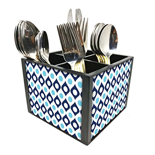 Nutcase Designer Cutlery Stand Holder Silverware Caddy-Spoons Forks Knives Organizer for Dining Table & kitchen -W-5.75"x H -4.25"x L-5.5"-SPOONS NOT INCLUDED - Shades Of Blue Retro