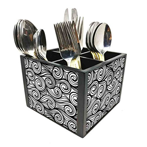 Nutcase Designer Cutlery Stand Holder Silverware Caddy-Spoons Forks Knives Organizer for Dining Table & kitchen W-5.75"x H -4.25"x L-5.5" - Waves Pattern