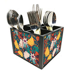 Nutcase Designer Cutlery Stand Holder Silverware Caddy-Spoons Forks Knives Organizer for Dining Table & kitchen W-5.75"x H -4.25"x L-5.5" - Rust Flowers