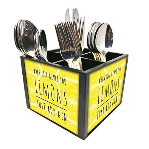 Nutcase Designer Cutlery Stand Holder Silverware Caddy-Spoons Forks Knives Organizer for Dining Table & kitchen -W-5.75"x H -4.25"x L-5.5"-SPOONS NOT INCLUDED - Lemons Everywhere
