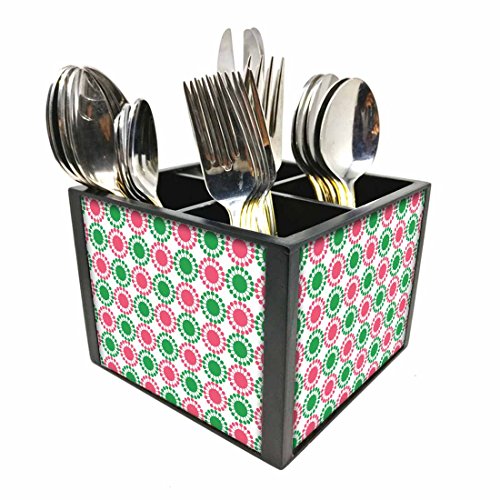 Nutcase Designer Cutlery Stand Holder Silverware Caddy-Spoons Forks Knives Organizer for Dining Table & kitchen W-5.75"x H -4.25"x L-5.5" - Flowers
