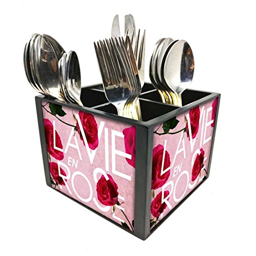 Nutcase Designer Cutlery Stand Holder Silverware Caddy-Spoons Forks Knives Organizer for Dining Table & kitchen W-5.75"x H -4.25"x L-5.5" - Love Rose