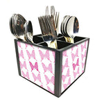 Nutcase Designer Cutlery Stand Holder Silverware Caddy-Spoons Forks Knives Organizer for Dining Table & kitchen -W-5.75"x H -4.25"x L-5.5"-SPOONS NOT INCLUDED - Pink Butterfly