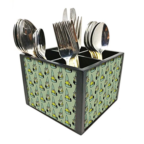 Nutcase Designer Cutlery Stand Holder Silverware Caddy-Spoons Forks Knives Organizer for Dining Table & kitchen W-5.75"x H -4.25"x L-5.5" - Gnome Green