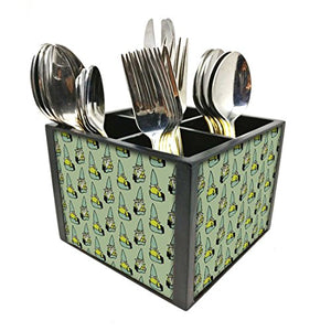 Nutcase Designer Cutlery Stand Holder Silverware Caddy-Spoons Forks Knives Organizer for Dining Table & kitchen W-5.75"x H -4.25"x L-5.5" - Gnome Green