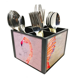 Nutcase Designer Cutlery Stand Holder Silverware Caddy-Spoons Forks Knives Organizer for Dining Table & kitchen -W-5.75"x H -4.25"x L-5.5"-SPOONS NOT INCLUDED - Flamingo Face