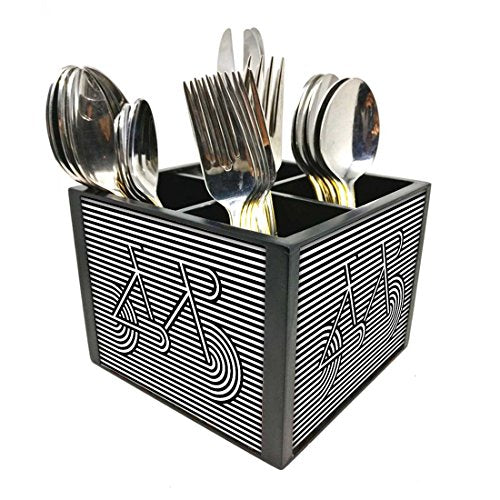 Nutcase Designer Cutlery Stand Holder Silverware Caddy-Spoons Forks Knives Organizer for Dining Table & kitchen W-5.75"x H -4.25"x L-5.5" - Cycle Art With Strips
