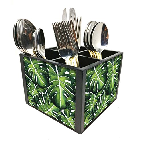 Nutcase Designer Cutlery Stand Holder Silverware Caddy-Spoons Forks Knives Organizer for Dining Table & kitchen W-5.75"x H -4.25"x L-5.5" - Monstera Plants