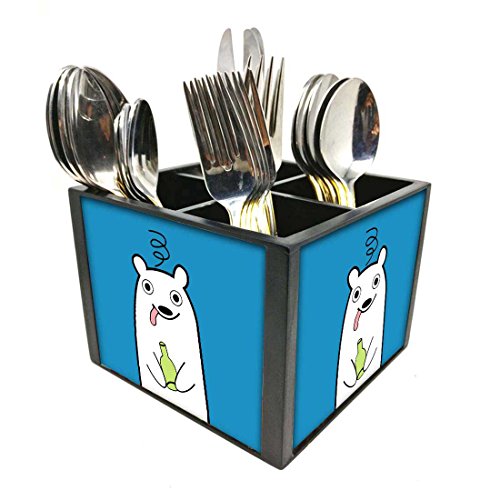 Nutcase Designer Cutlery Stand Holder Silverware Caddy-Spoons Forks Knives Organizer for Dining Table & kitchen -W-5.75"x H -4.25"x L-5.5"-SPOONS NOT INCLUDED - Polar Bear Funny