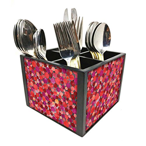Nutcase Designer Cutlery Stand Holder Silverware Caddy-Spoons Forks Knives Organizer for Dining Table & kitchen -W-5.75"x H -4.25"x L-5.5"-SPOONS NOT INCLUDED - Dark Pink Marble Dots