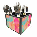 Nutcase Designer Cutlery Stand Holder Silverware Caddy-Spoons Forks Knives Organizer for Dining Table & kitchen -W-5.75"x H -4.25"x L-5.5"-SPOONS NOT INCLUDED - Pink And Blue Watercolor