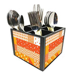 Nutcase Designer Cutlery Stand Holder Silverware Caddy-Spoons Forks Knives Organizer for Dining Table & kitchen W-5.75"x H -4.25"x L-5.5" - CheckBox Pattern Orange
