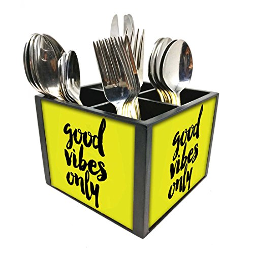 Nutcase Designer Cutlery Stand Holder Silverware Caddy-Spoons Forks Knives Organizer for Dining Table & kitchen -W-5.75"x H -4.25"x L-5.5"-SPOONS NOT INCLUDED - Good Vibes Only