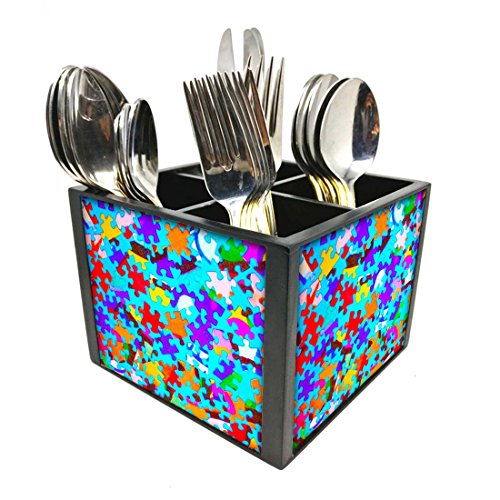Nutcase Designer Cutlery Stand Holder Silverware Caddy-Spoons Forks Knives Organizer for Dining Table & kitchen -W-5.75"x H -4.25"x L-5.5"-SPOONS NOT INCLUDED - Puzzle