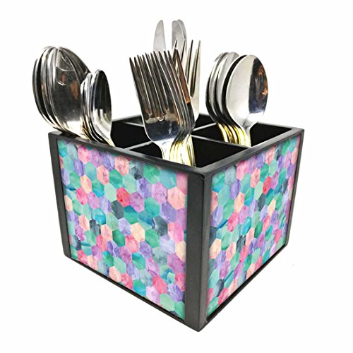 Nutcase Designer Cutlery Stand Holder Silverware Caddy-Spoons Forks Knives Organizer for Dining Table & kitchen -W-5.75"x H -4.25"x L-5.5"-SPOONS NOT INCLUDED - Hexagone Marble