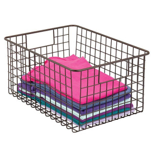 Featured mdesign farmhouse vintage metal wire storage basket bin with handles for organizing closets shelves and cabinets in bedrooms bathrooms entryways and hallways 4 pack bronze
