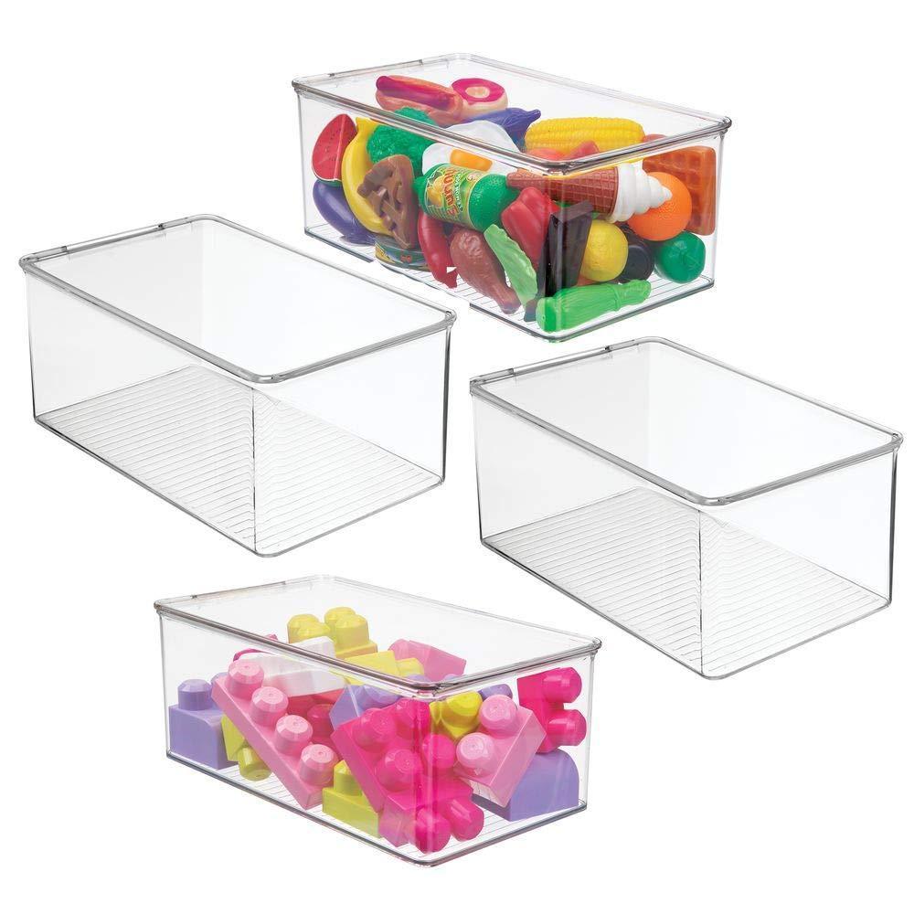 Storage mdesign stackable closet plastic storage bin box with lid container for organizing childs kids toys action figures crayons markers building blocks puzzles crafts 5 high 4 pack clear