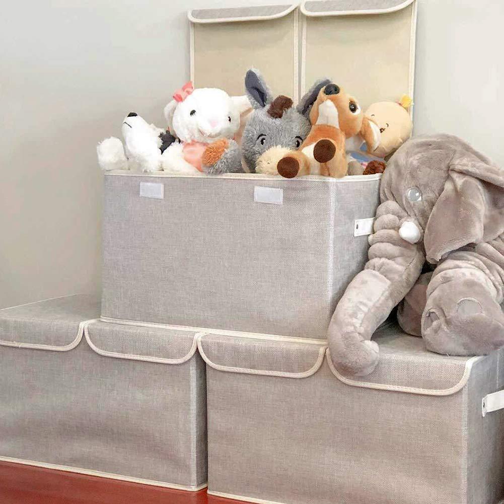 Discover the large storage boxes 3 pack ezoware large linen fabric foldable storage cubes bin box containers with lid and handles for nursery closet kids room toys baby products silver gray