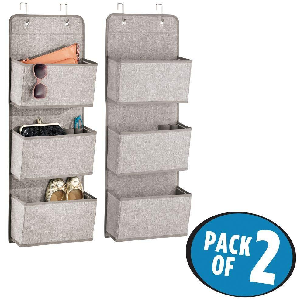 Storage organizer mdesign a568 soft fabric over the door hanging storage organizer with 3 large pockets for closets in bedrooms hallway entryway mudroom hooks included textured print 2 pack linen tan