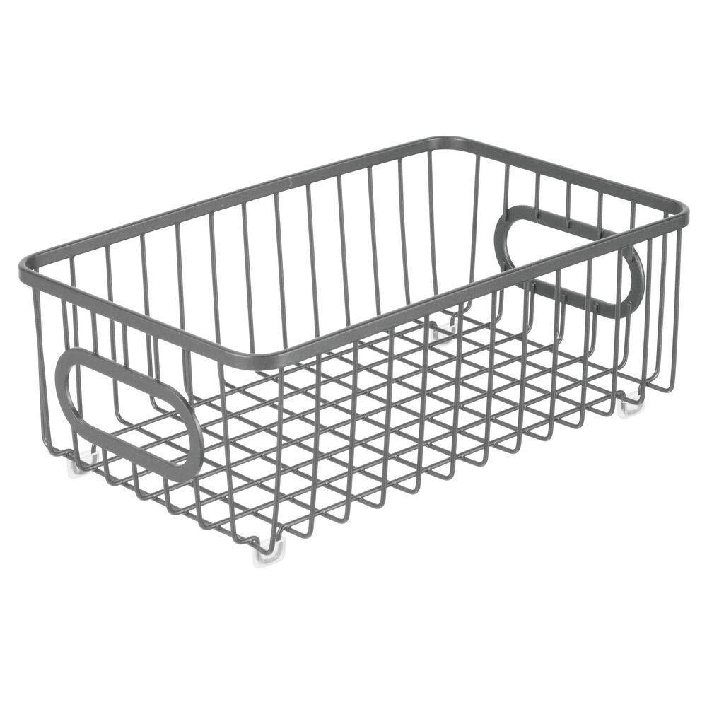 Amazon mdesign metal farmhouse kitchen pantry food storage organizer basket bin wire grid design for cabinet cupboard shelves countertop closet bedroom bathroom small wide 4 pack graphite gray