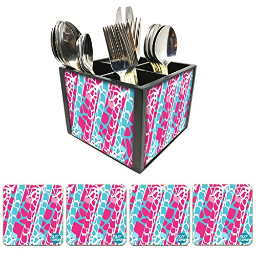 Nutcase Designer Flatware Cutlery Stand Holder Silverware Caddy-Spoons Forks Knives Organizer With Matching Metal Coasters - Find The Giraffe