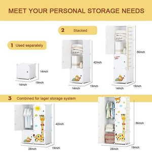 The best kousi kids dresser kids closet portable closet wardrobe children bedroom armoire clothes storage cube organizer white with cute animal door safety large sturdy 10 cubes 2 hanging sections