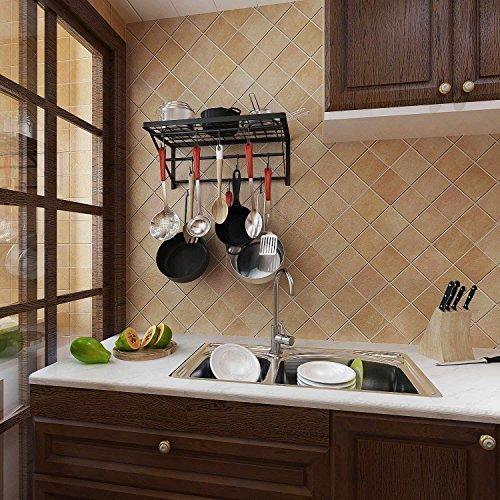 New kaluo 3 tier hanging wall mount pot rack kitchen storage shelf with 10 hooks for kitchen cookware utensils pans household items