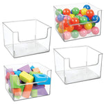 Budget friendly mdesign deep plastic home storage organizer bin for cube furniture shelving in office entryway closet cabinet bedroom laundry room nursery kids toy room open front 12 wide 4 pack clear