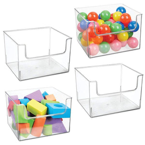 Budget friendly mdesign deep plastic home storage organizer bin for cube furniture shelving in office entryway closet cabinet bedroom laundry room nursery kids toy room open front 12 wide 4 pack clear