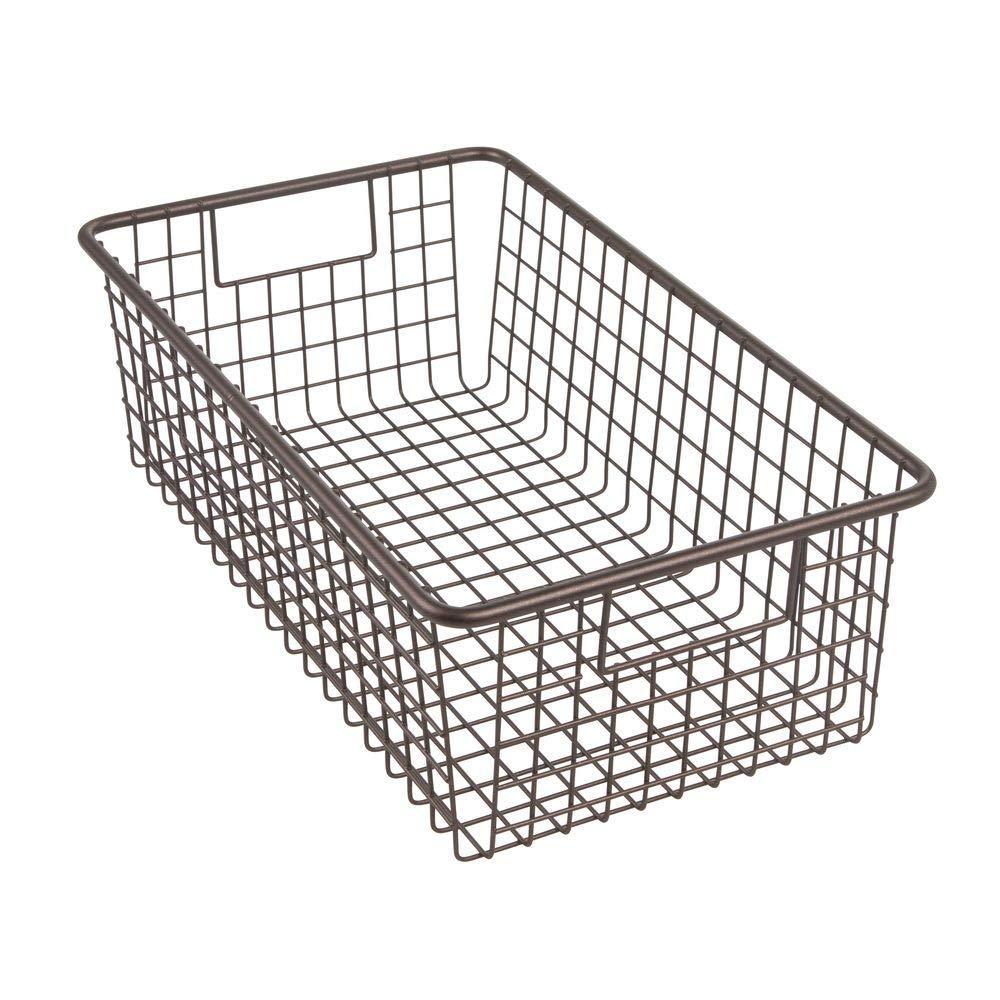 Selection mdesign modern farmhouse metal wire storage organizer bin basket with handles for kitchen cabinets pantry closets bedrooms bathrooms 16 25 long 4 pack bronze