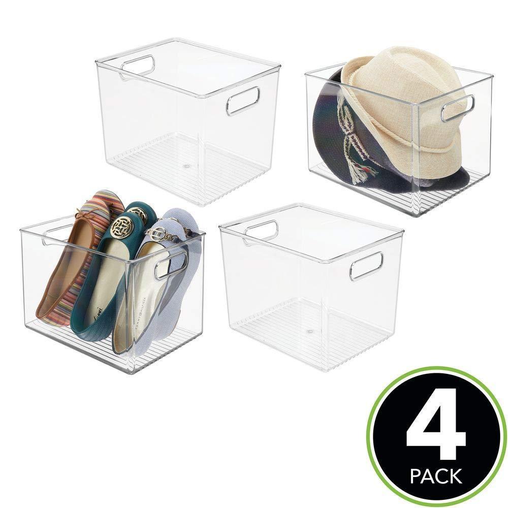 Shop for mdesign plastic home storage basket bin with handles for organizing closets shelves and cabinets in bedrooms bathrooms entryways and hallways 4 pack clear