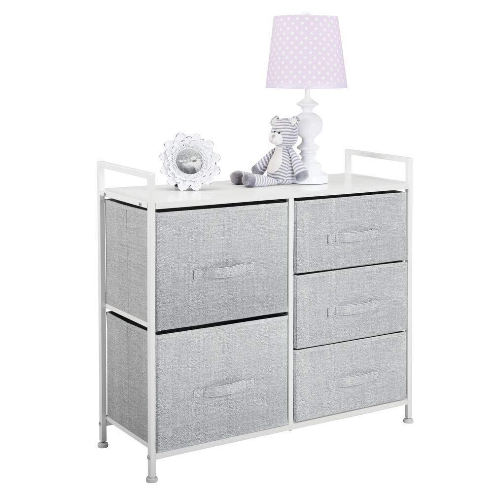 Best seller  mdesign wide dresser storage tower sturdy steel frame wood top easy pull fabric bins organizer unit for bedroom hallway entryway closets textured print 5 drawers gray white