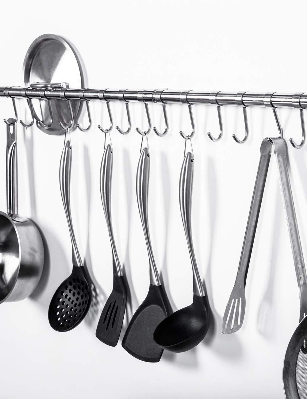 Buy now wall utensil holder pot pan rack with 8pcs hooks stainless steelsilver 32 5inches