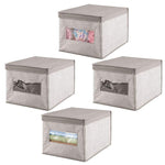 Products mdesign decorative soft stackable fabric closet storage organizer holder box clear window lid for child kids room nursery large collapsible foldable textured print 4 pack linen tan