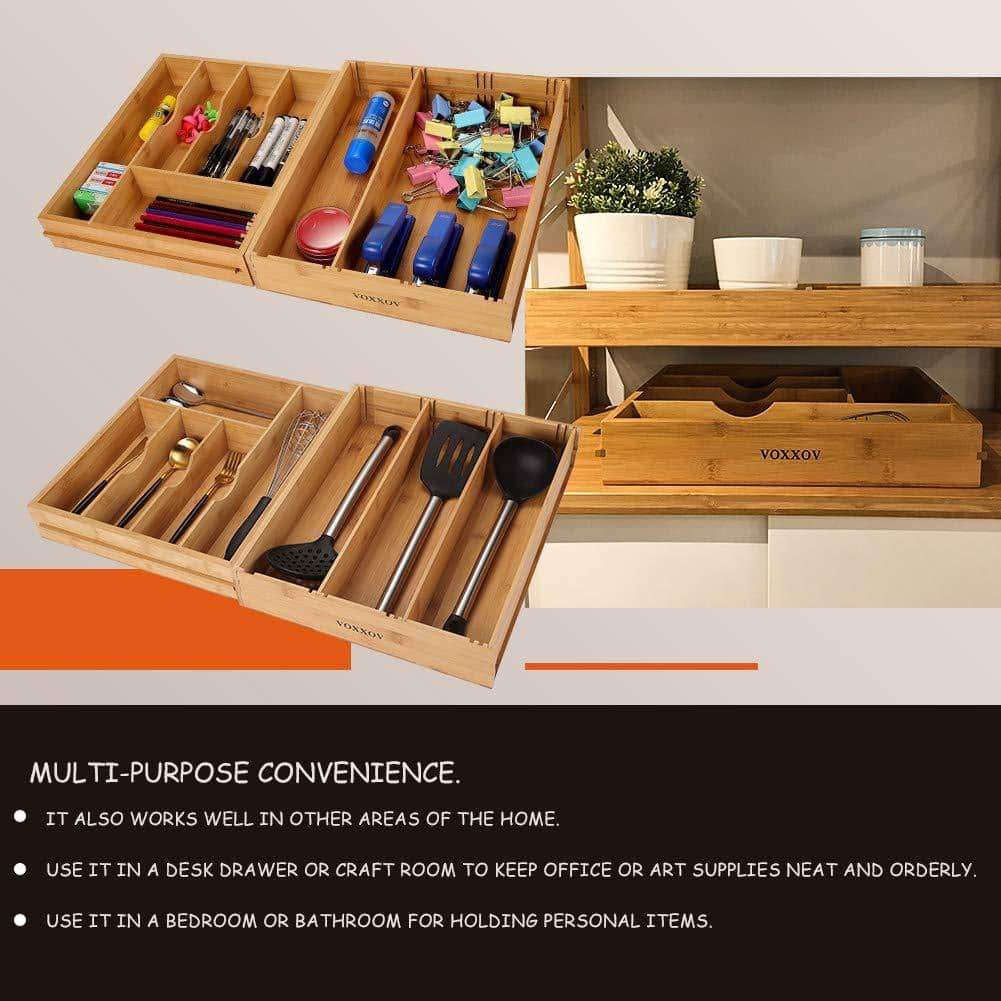 Related voxxov silverware organizer bamboo cutlery and flatware drawer organizer tray kitchen expandable utensils drawer organizer with drawer dividers 2 in 1 design ideal for organizing other accessories