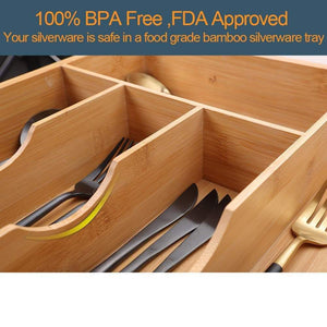 Results voxxov silverware organizer bamboo cutlery and flatware drawer organizer tray kitchen expandable utensils drawer organizer with drawer dividers 2 in 1 design ideal for organizing other accessories