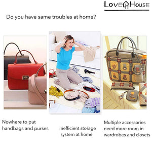 Buy now love in the house hanging handbag purse organizer household wardrobe closet organizer hanging storage bag 6 large storage pockets grey 36x14x14