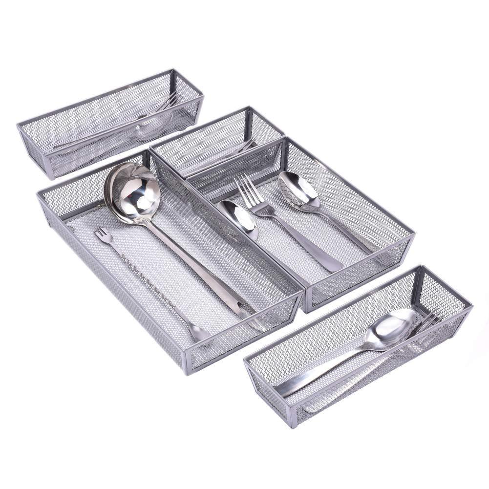 Results expandable kitchen drawer organizer 5 separate compartment with anti slip mats mesh kitchen cutlery trays silverware storage kitchen utensil flatware tray